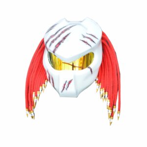 white helmet with red dreadlocks style custom handmade motorcycle helmet right side