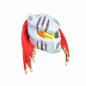 white helmet with red dreadlocks style custom handmade motorcycle helmet left side
