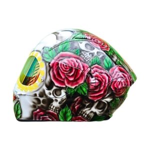 Roses-sugar skull-custom-motorcycle-helmet left side