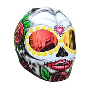 Roses-sugar skull-custom-motorcycle-helmet right angle side