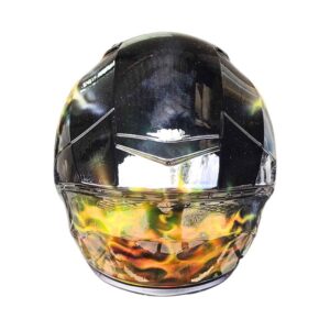 Yellow and black ghost style handmade custom motorcycle helmet back side