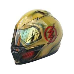 Yellow ghost style custom handmade motorcycle helmet left side