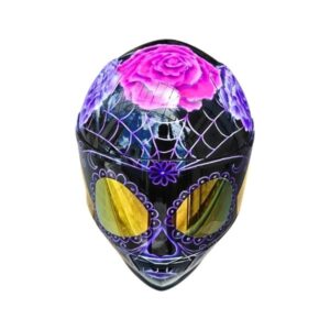 pink and purple roses woman custom handmade helmet up side