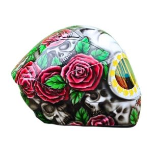 Roses-sugar skull-custom-motorcycle-helmet right side