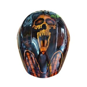 brown and black ghost custom handmade motorcycle helmet top side