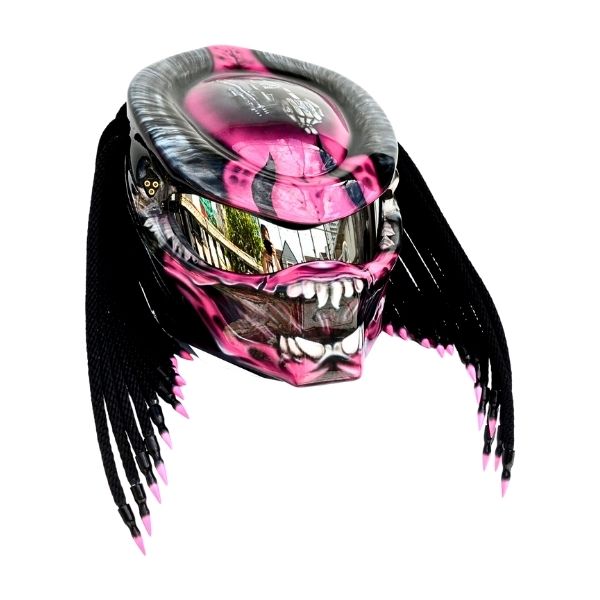 1_ Pinky-black-predator-helmet l pinky ghost predator style custom handmade motorcycle helmet right side