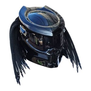 all solid black with fang predator style custom handmade motorcycle helmet