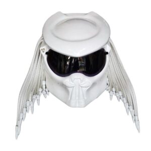all white predator style custom handmade motorcycle helmet