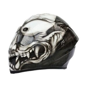 black kabuki style custom handmade motorcycle helmet left side