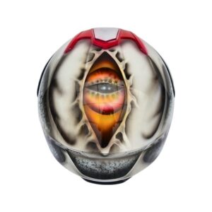Black and white alien custom handmade motocycle helmet top side