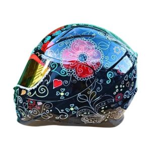 flower cat eye style custom handmade motorcycle helmet beside