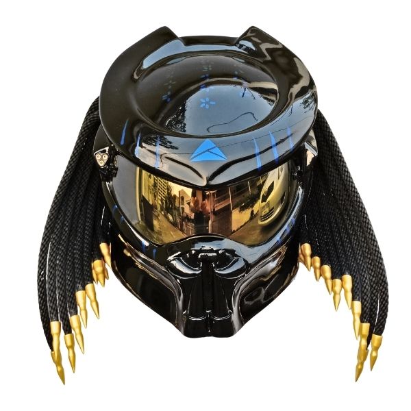 1_Black-gold-predator-helmet b all black with golden tips predator custom handmade motorcycle helmet