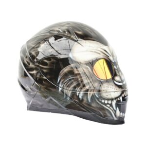lion style custom handmade motorcycle helmet right side