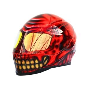 red ghost with teeth style custom handmade motorcycle helmet left side