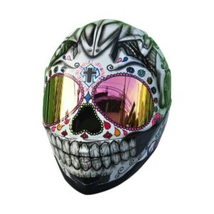 black and white sugar skull with teeth style custom handmade motorcycle helmet left side