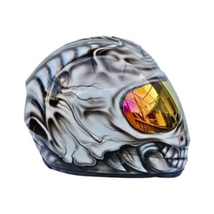 black skull ghost style custom handmade motocycle helmet right side
