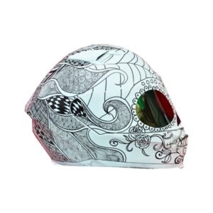 Black and white sugar skull style custom handmade motorcycle helmet right side