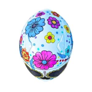 blue flower sugar skull style custom handmade motocycle helmet top side
