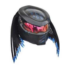 matt black with blue tips predator style custom handmade motorcycle helmet right side
