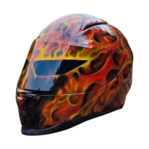 brown ghost style custom handmade motorcycle helmet left side