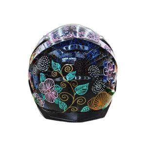 mixed flower sugar skull style custom handmade motorcycle helmet back side