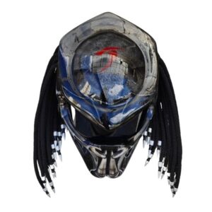 solid black with silver fang predator style custom handmade motorcycle helmet top side