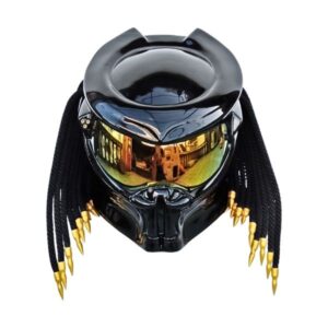 all solid black with golden tips custom handmade motorcycle helmet