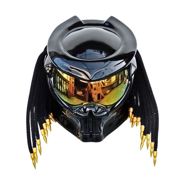 1_Gold-black-predator-helmet a all solid black with golden tips custom handmade motorcycle helmet