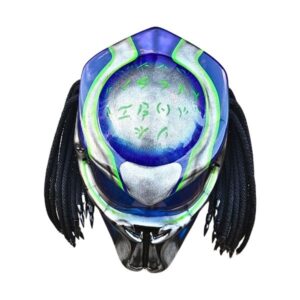 blue with silver predator style custom handmade motorcycle helmet top side
