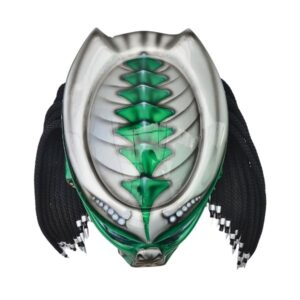 silver helmet with green predator style custom handmade motorcycle helmet top side