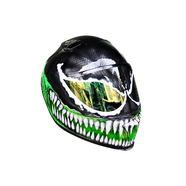1_Green-venom-helmet b green and black venom custom handmade motorcycle helmet right side