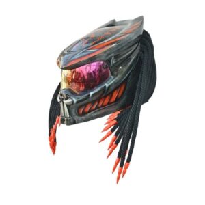 grey with orange predator style custom handmade motorcycle helmet left side