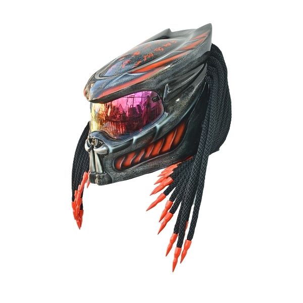 1_Grey-orange-predator-helmet k grey with orange predator style custom handmade motorcycle helmet left side