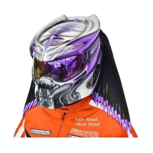 purple ghost predator style custom handmade motorcycle helmet left side