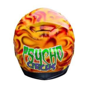 yellow joker style custom handmade motorcycle helmet back side