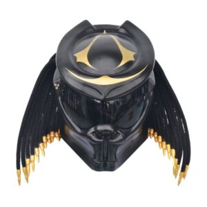 all matt black with golden tips predator style custom handmde motorcycle helmet