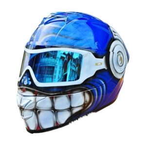 blue cool smiley with oakley glasses custom handmade motorcycle helmet left side