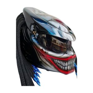 blue smiley predator style custom handmade motorcycle helmet right side