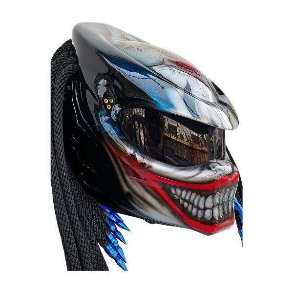 1_Navy-blue-white-predator-helmet r blue smiley predator style custom handmade motorcycle helmet right side