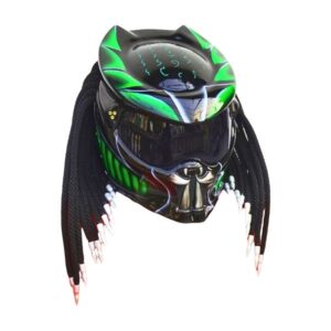 ninja green predator style custom handmade motorcycle helmet right side