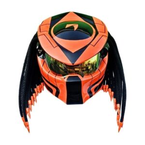 orange predator style custom handmade motorcycle helmet