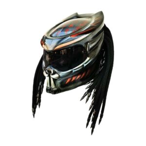 black with orange predator style custom handmade motorcycle helmet left side
