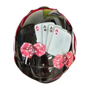 alien and poker style custom handmade motorcycle helmet top side