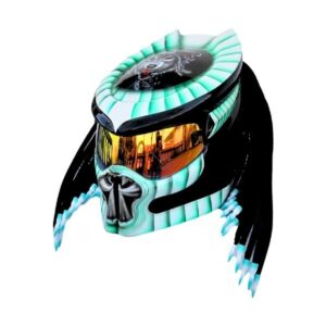 black and green with wolf predator style custom handmade motorcycle helmet left side