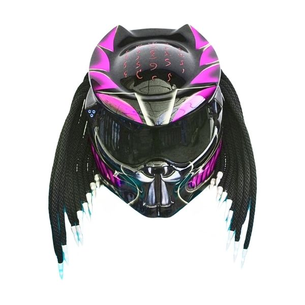 1_Purple-black-predator-helmet n purple and black predator style custom handmade motorcycle helmet front side