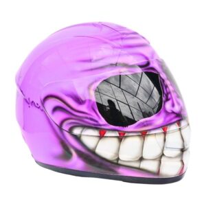 purple smiley style handmade custom motorcycle helmet right side