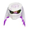 all white with purple tips predator style custom handmade motorcycle helmet