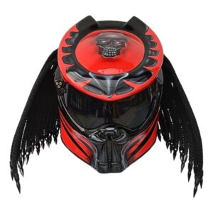 red predator with skull style custom handmade motorcycle helmet