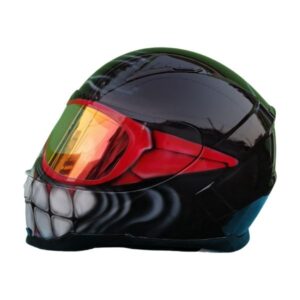 black with red oakley glasses custom handmade motorcycle helmet left side