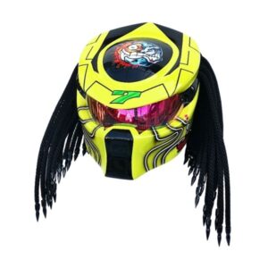 yellow rossi predator style custom handmade motorcycle helmet left side